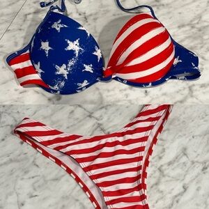Red white and blue halter bikini top